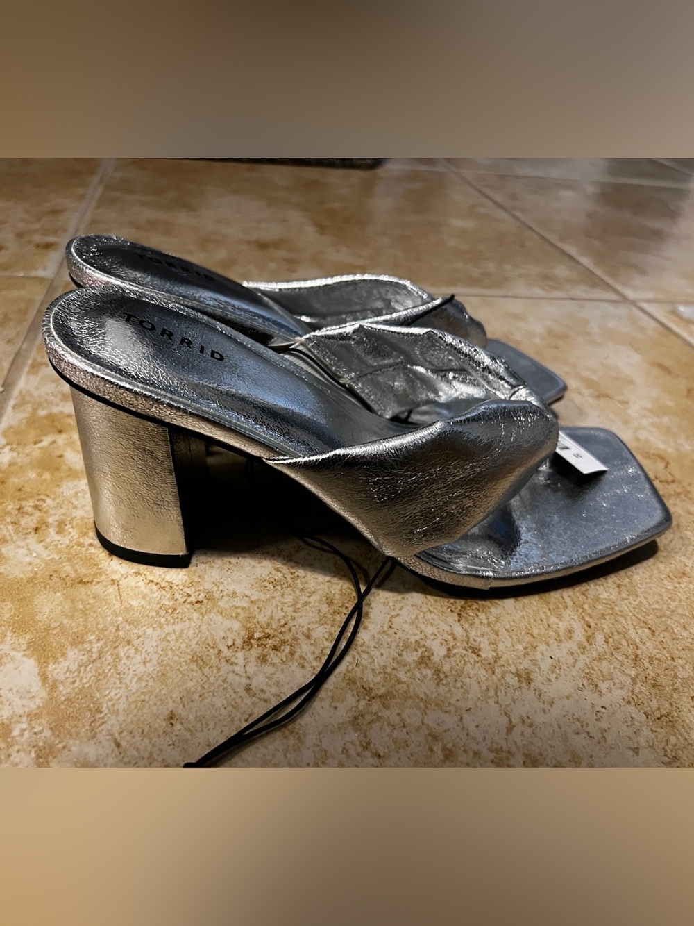 torrid Silver Metallic Square-Toe Thong Mules - Picture 2 of 4